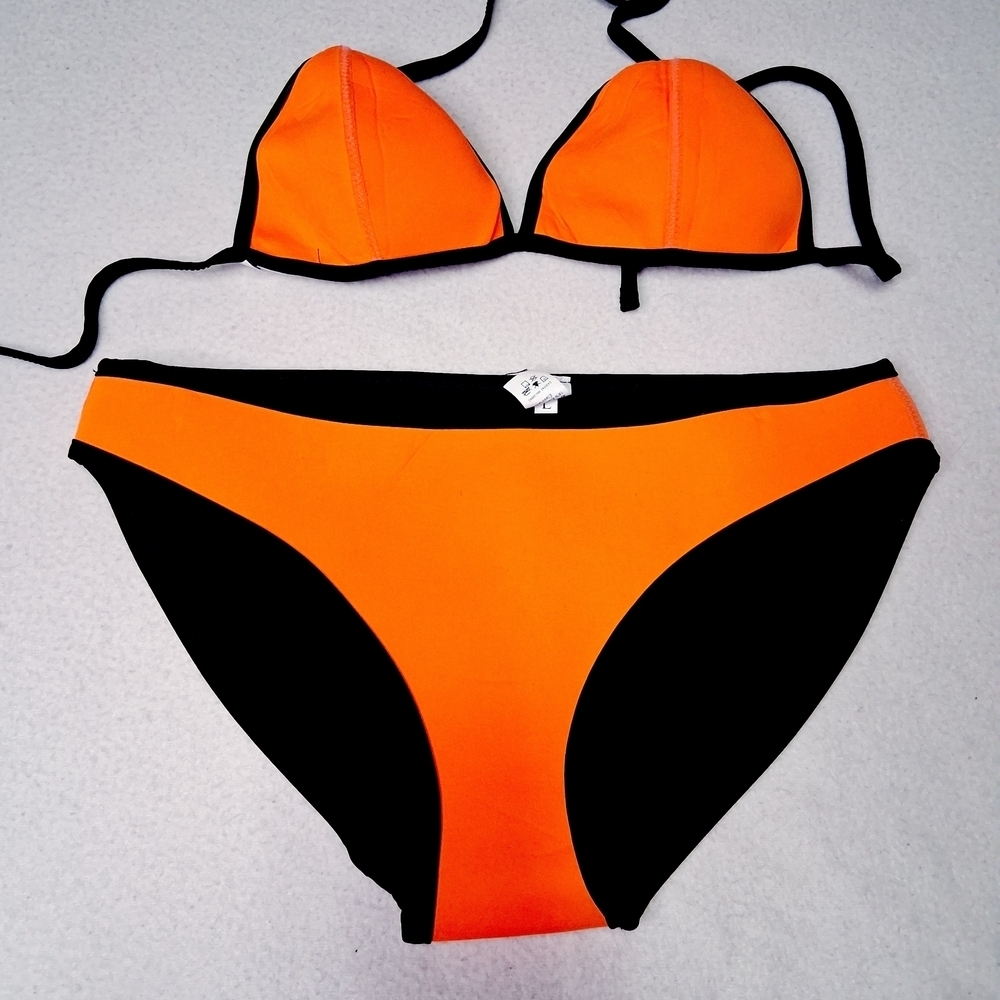 Orange and Black Bikini Set